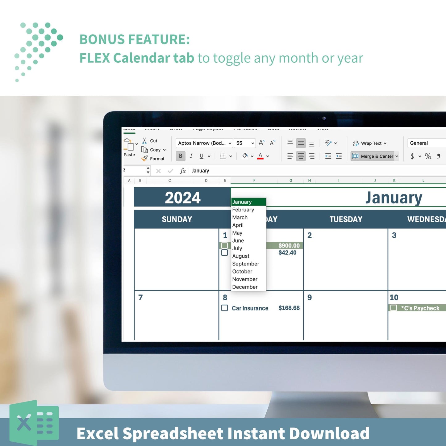 Monthly Income & Bill Tracker | Budgeting Calendar Excel Template | 12-Month Financial Planner | Automated Budget Tool | Instant Printable
