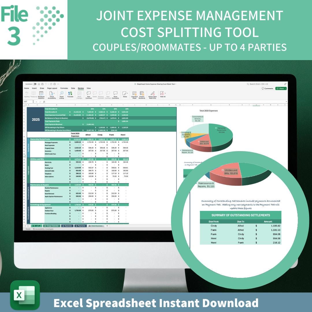 Renter’s Organizer Bundle | Apartment Hunting, Budgeting & Roommate Expenses | | Bill Calendar | Rental Comparison | Roommate Cost Splitting
