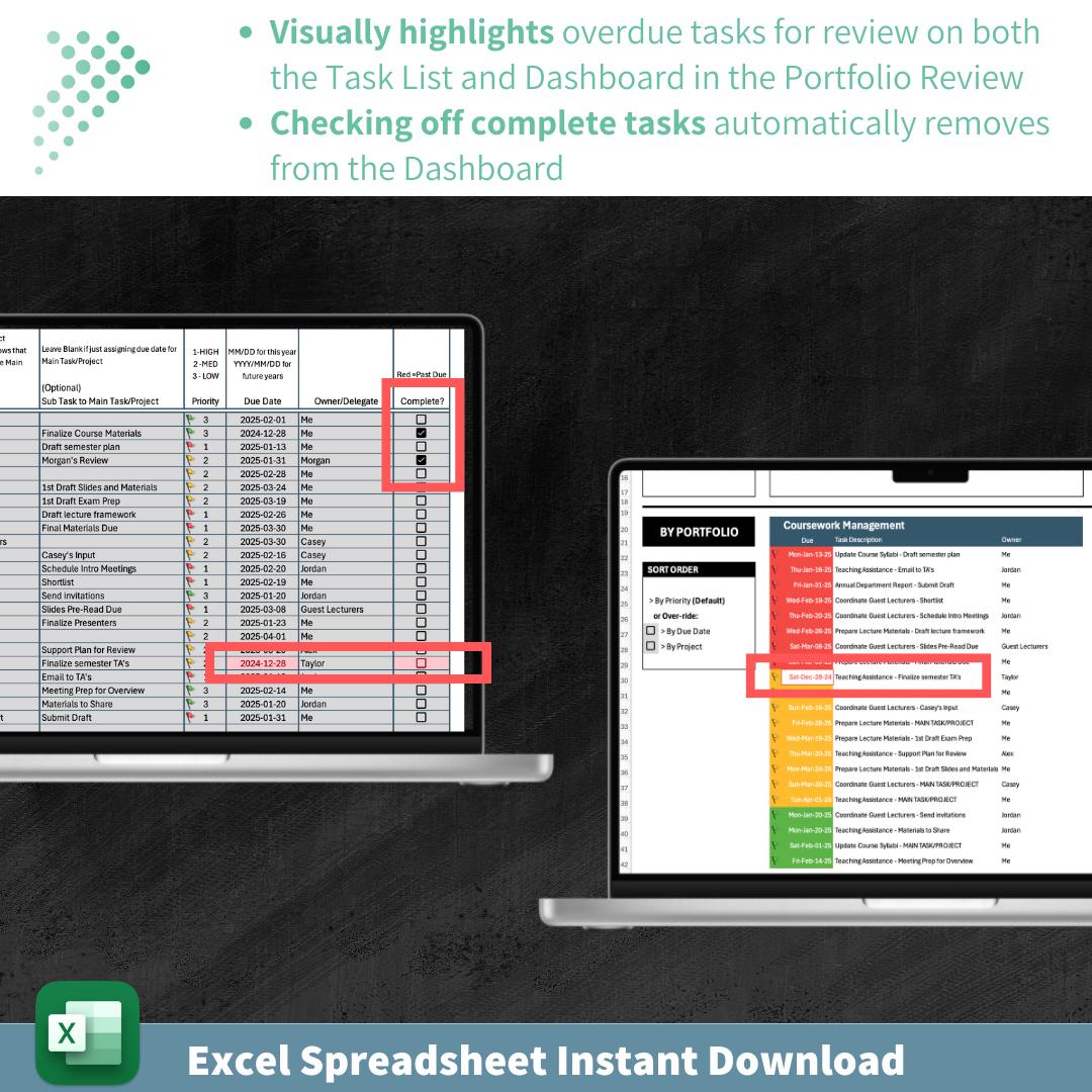 Task Management Template and Dashboard | Team and Project Management | Deadline Organization | Time Management | Prioritization Tool | Excel