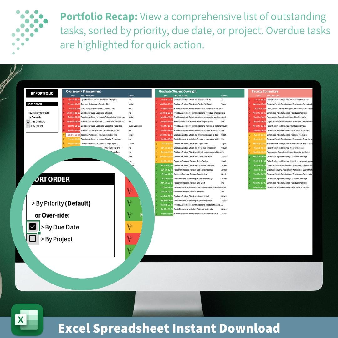 Task Management Template and Dashboard | Team and Project Management | Deadline Organization | Time Management | Prioritization Tool | Excel