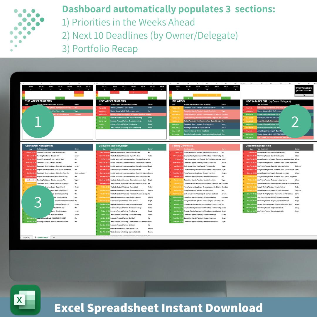 Task Management Template and Dashboard | Team and Project Management | Deadline Organization | Time Management | Prioritization Tool | Excel