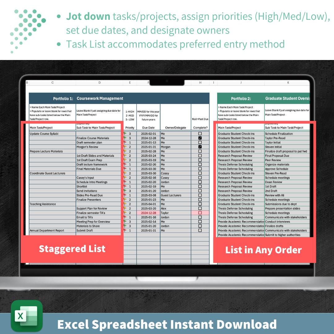 Task Management Template and Dashboard | Team and Project Management | Deadline Organization | Time Management | Prioritization Tool | Excel