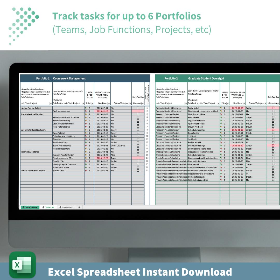 Task Management Template and Dashboard | Team and Project Management | Deadline Organization | Time Management | Prioritization Tool | Excel