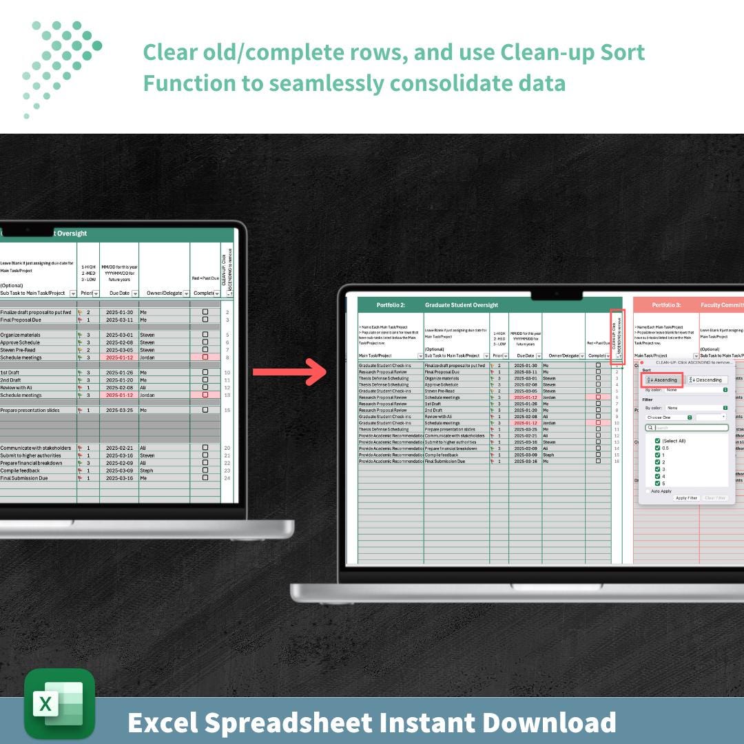 Task Management Template and Dashboard | Team and Project Management | Deadline Organization | Time Management | Prioritization Tool | Excel