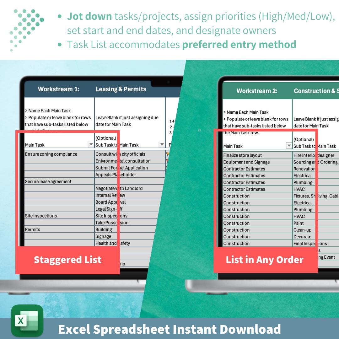 Project Management Gantt Chart and Dashboard | All-in-One Excel Tracker Template for Workstreams, Tasks & Deadlines | Custom Fiscal Calendar