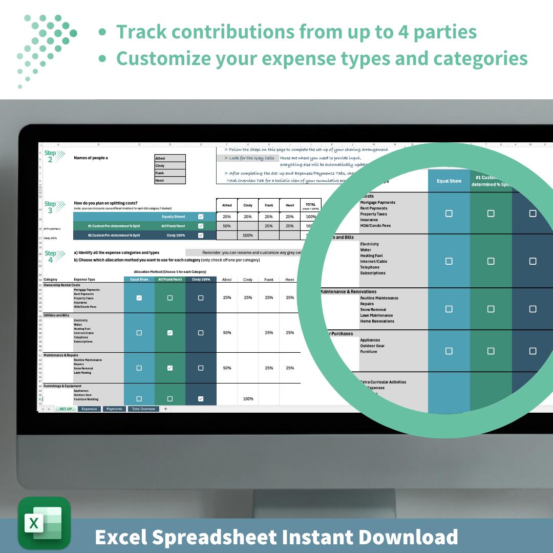 Joint Expense Management | Cost Splitting for Couples or Roommates | Up to 4 Parties | Payment Tracking | Monthly and Cumulative Summaries