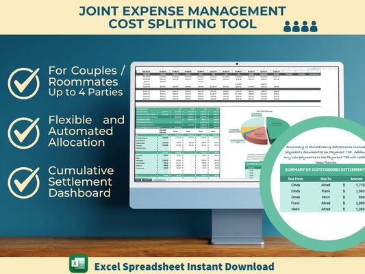 Joint Expense Management | Cost Splitting for Couples or Roommates | Up to 4 Parties | Payment Tracking | Monthly and Cumulative Summaries