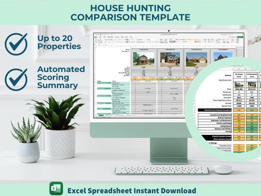 Home Comparison Template for House Hunting | Excel Spreadsheet with Automated Checklist | Scoring Tool | Printable Evaluation Sheet