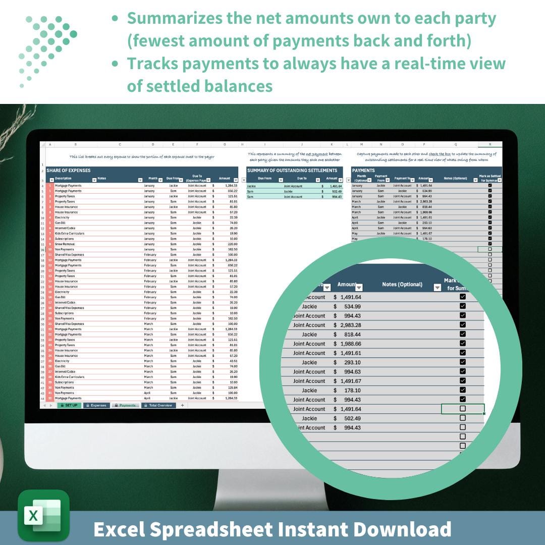 Joint Expense Management | Cost Splitting for Couples or Roommates | Up to 4 Parties | Payment Tracking | Monthly and Cumulative Summaries