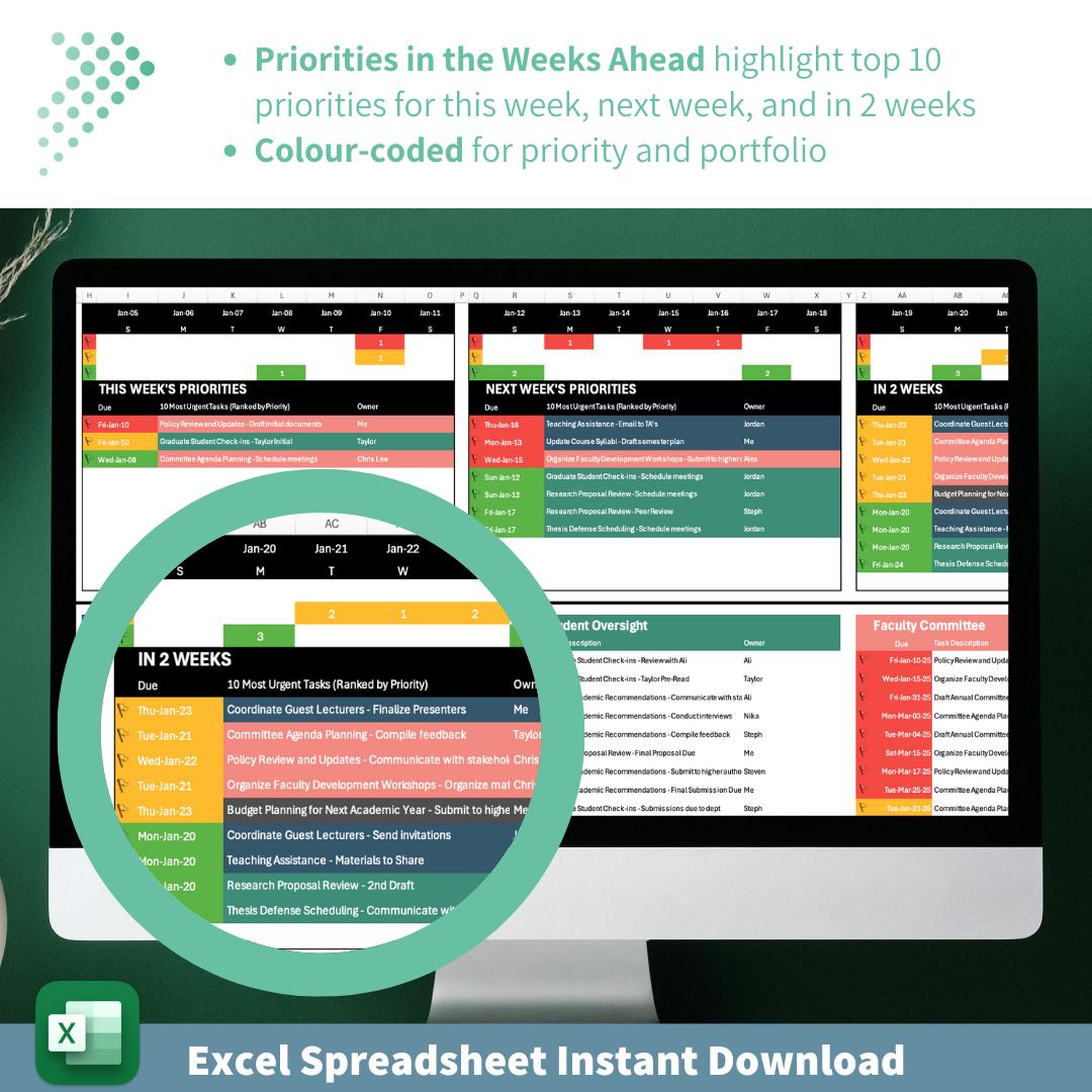 Task Management Template and Dashboard | Team and Project Management | Deadline Organization | Time Management | Prioritization Tool | Excel
