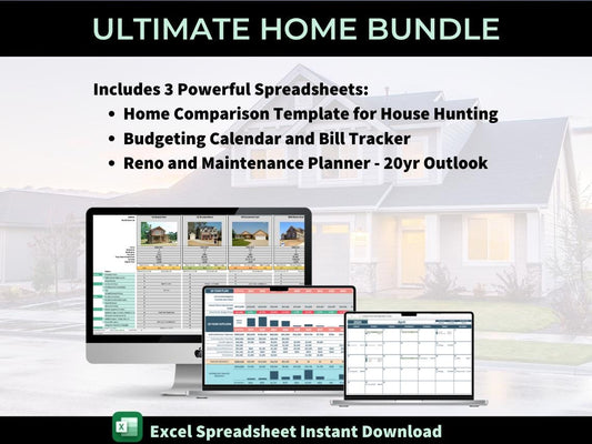 Ultimate Home Bundle | House Hunting, Budgeting & Expense Tracking Tools | Bill Calendar | Property Comparison | 20yr Maintenance Tracker