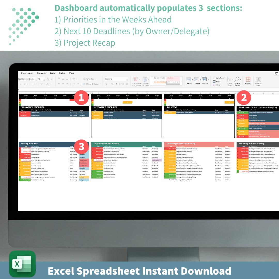 Project Management Gantt Chart and Dashboard | All-in-One Excel Tracker Template for Workstreams, Tasks & Deadlines | Custom Fiscal Calendar