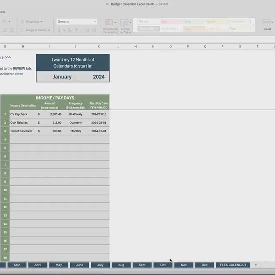 Monthly Income & Bill Tracker | Budgeting Calendar Excel Template | 12-Month Financial Planner | Automated Budget Tool | Instant Printable