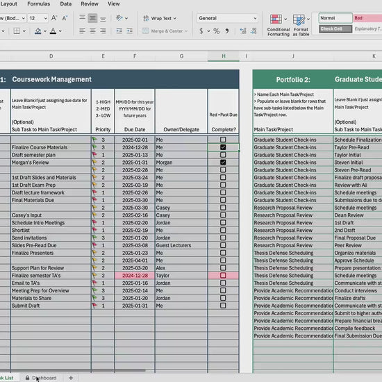 Task Management Template and Dashboard | Team and Project Management | Deadline Organization | Time Management | Prioritization Tool | Excel