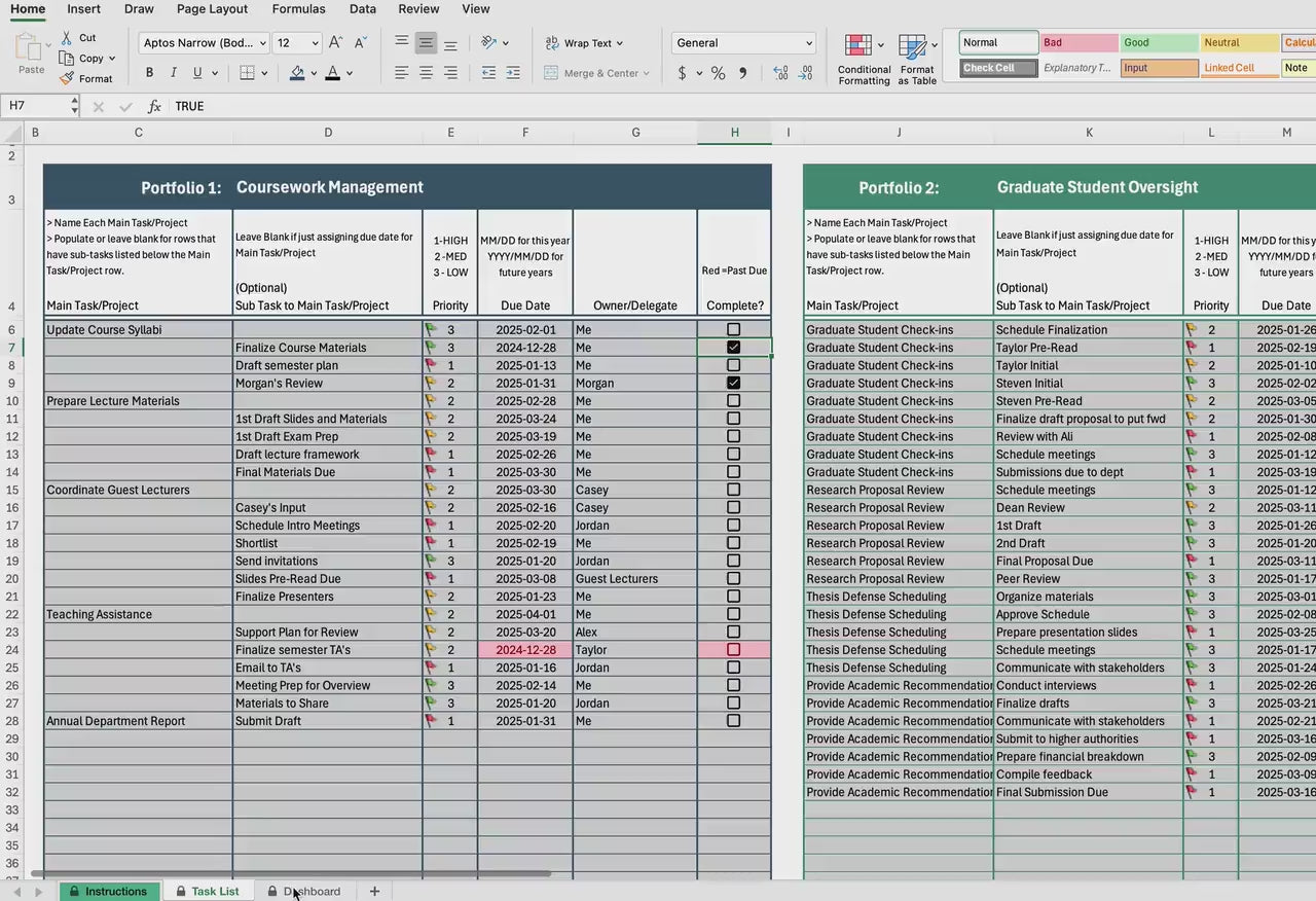 Task Management Template and Dashboard | Team and Project Management | Deadline Organization | Time Management | Prioritization Tool | Excel
