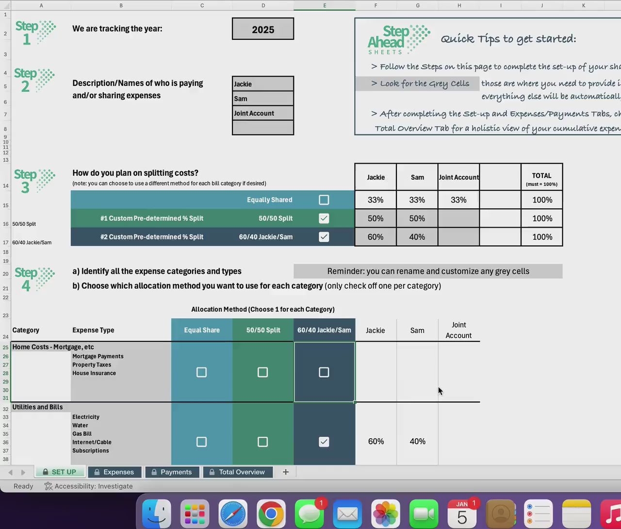 Joint Expense Management | Cost Splitting for Couples or Roommates | Up to 4 Parties | Payment Tracking | Monthly and Cumulative Summaries